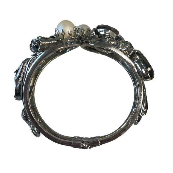 Vintage Silver-Tone Bracelet with Faux Pearls & Smoky Quartz Crystals Statement - Picture 15 of 15